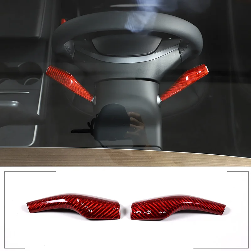 For Tesla Model 3 Model Y 2016-22 Car Steering Wheel Gear Shift Cover Wiper Knob Protective Cover Real Carbon Fiber Accessories