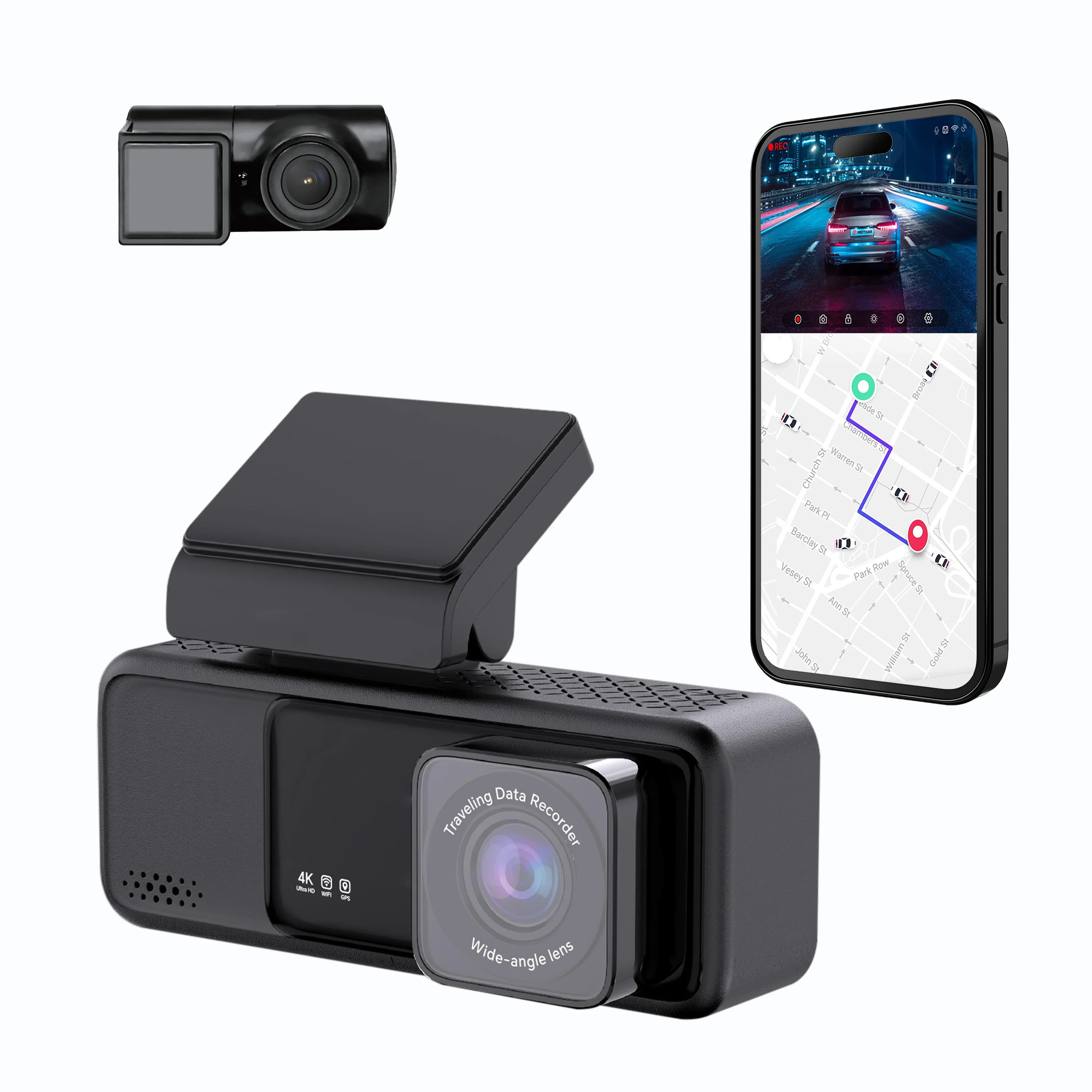 

High-end AHD dashboard cam supports 2-channel 3.2-inch IPS LCD display with true 2K + 1080P black box Type C power emergency