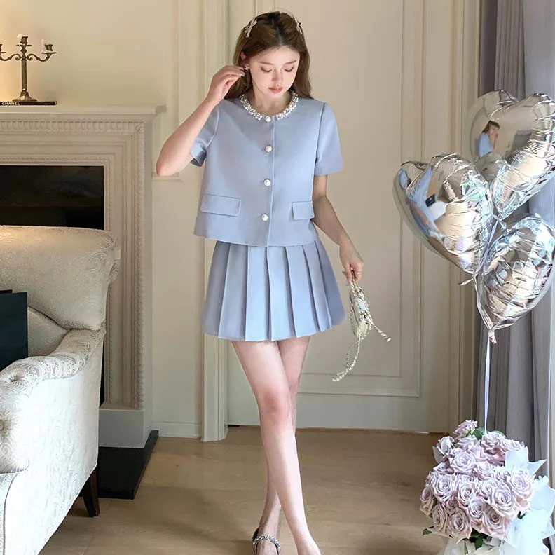 

Summer Suit Women's Pleated Skirt Two-piece Thin Women's Clothing 2025 New Style Small Size Stylish Tops Sweet