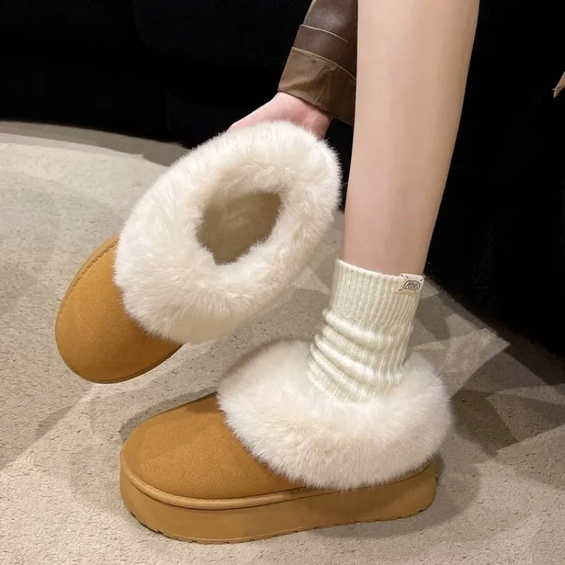 

Winter Flats Shoes Short Plush Fur Ankle Snow Casual Shoes Sport Suede Motorcycle Botas 2025 New Warm Boots Women