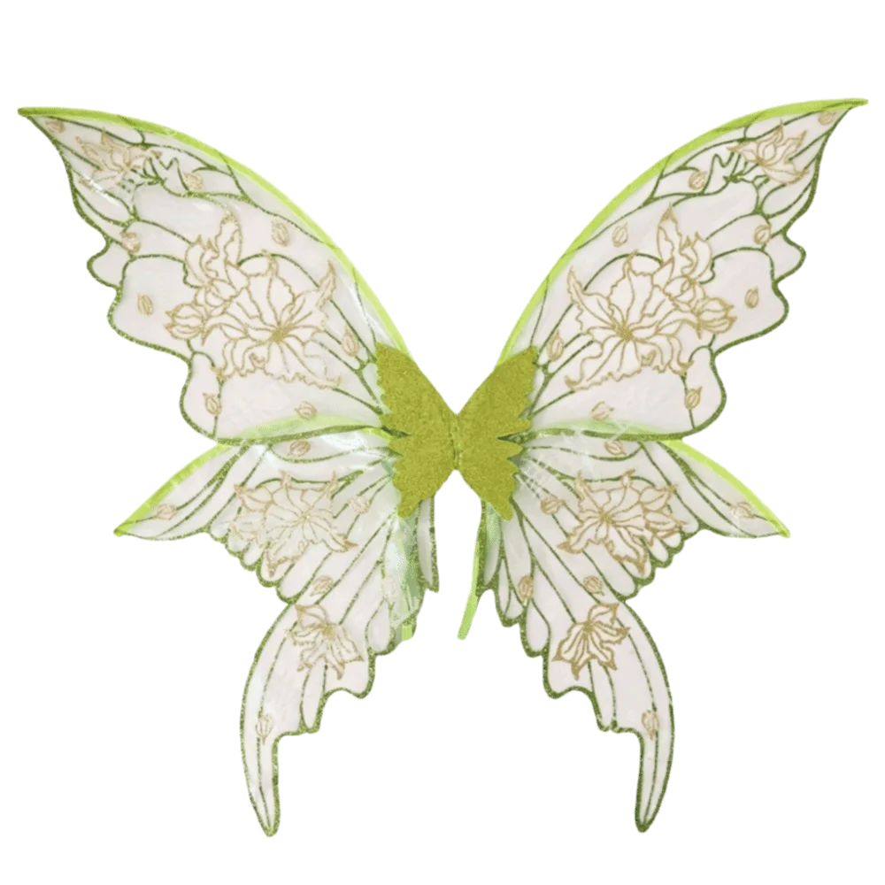 Golden-Stamped Glitter Butterfly Wings Gradient Floral Print Iridescent Sheer Mesh Fairy Elf Wings Lightweight Adjustable