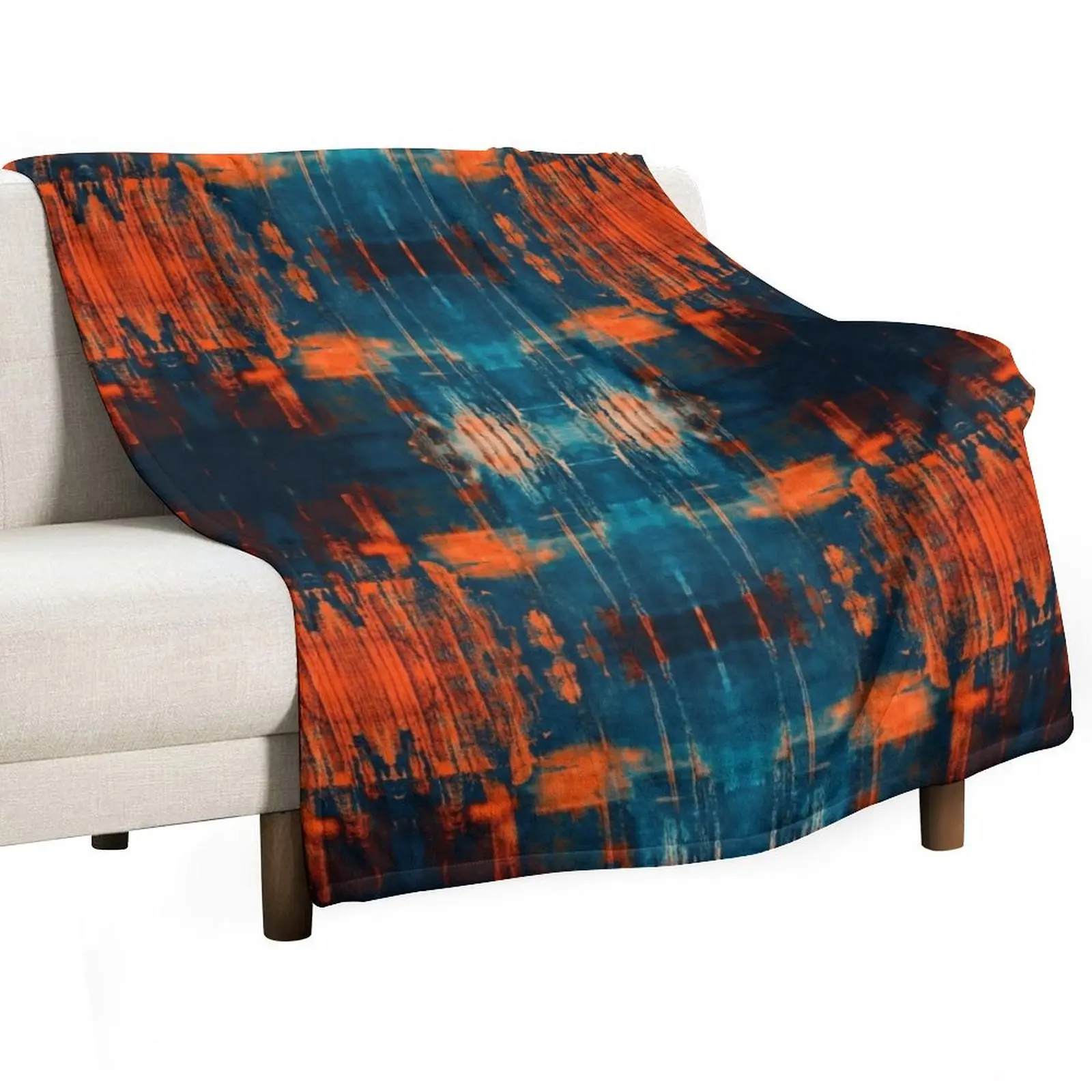 

Grunge burnt orange, teal, blue, navy , orange, and black painting grafitti abstract art print Throw Blanket