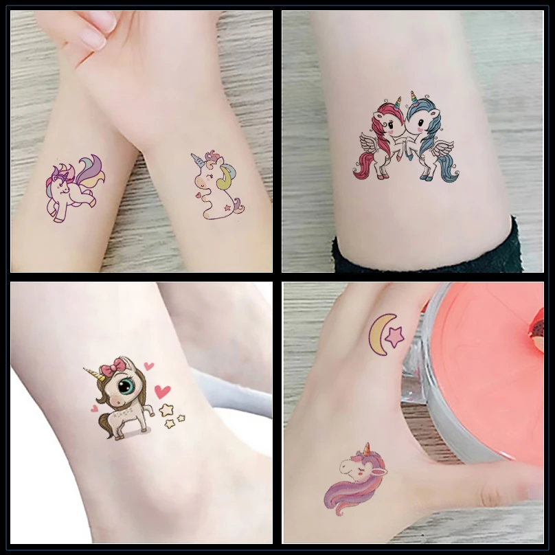 Temporary Tattoos Child Children Stickers Children\'s Baby Tattoo Waterproof Kids Tatoos Sticker Unicorn the Face Transfer Girls