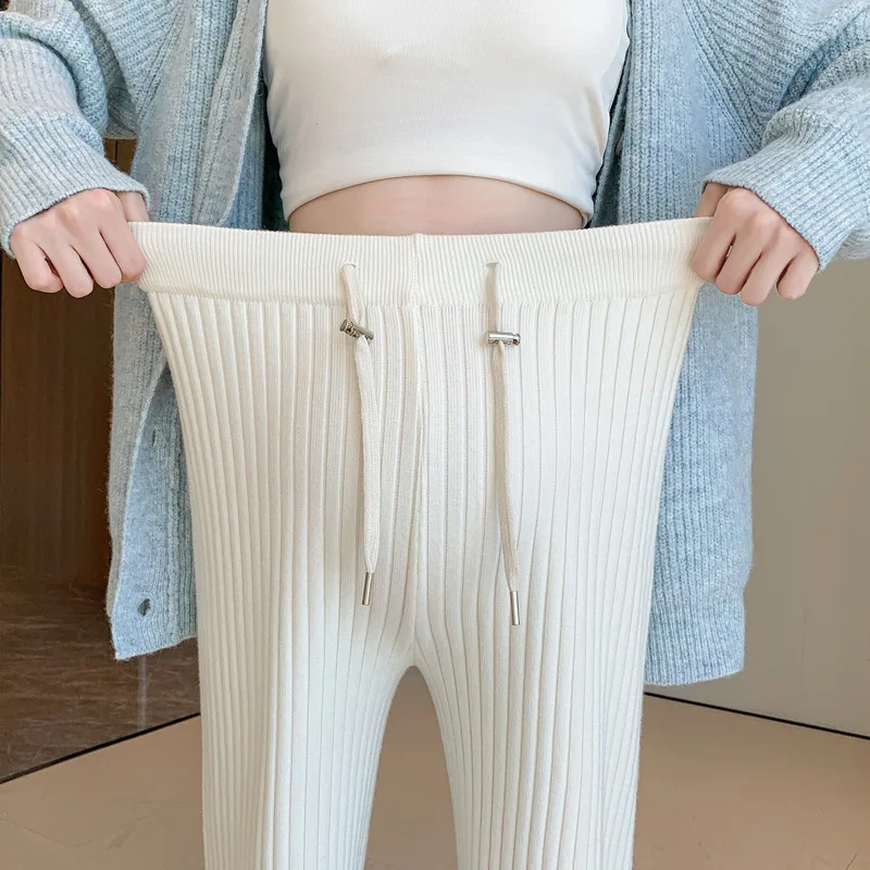 Pantalones rectos de maternidad para mujeres embarazadas, pantalón de pierna ancha, tejido Vertical de grano, cintura alta, moda de otoño, 2024