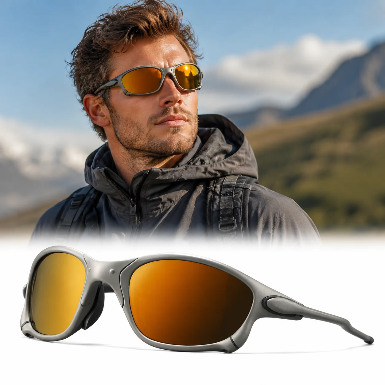 

Gray Frame Polarized Sports Sunglasses Metal Futuristic Outdoor Cycling Hiking Driving UV400 Unisex Glasses D4