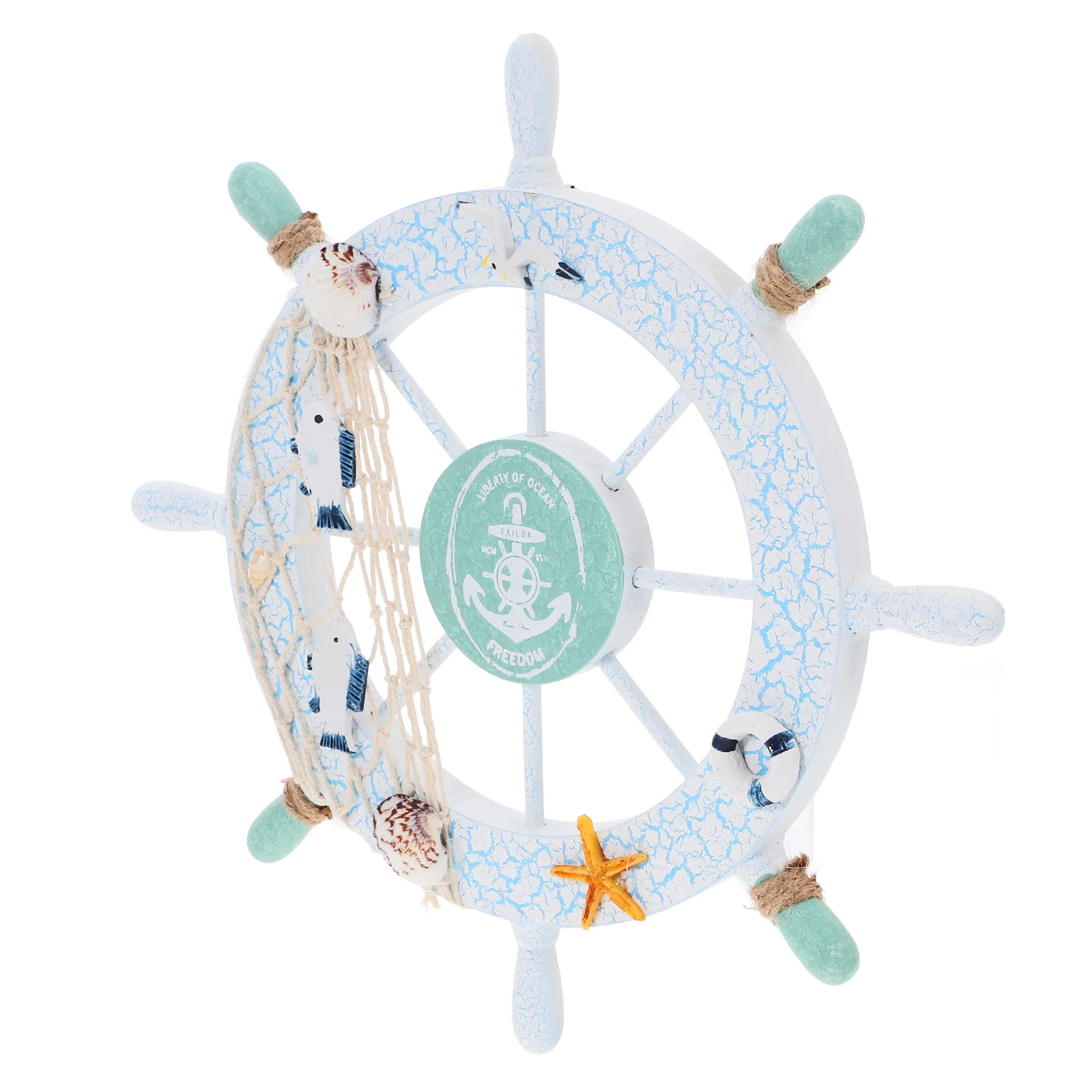 

Ship Steering Wheel Nautical Beach Boat for Home Decor Fishing Net Shell Wall Wooden Seashells