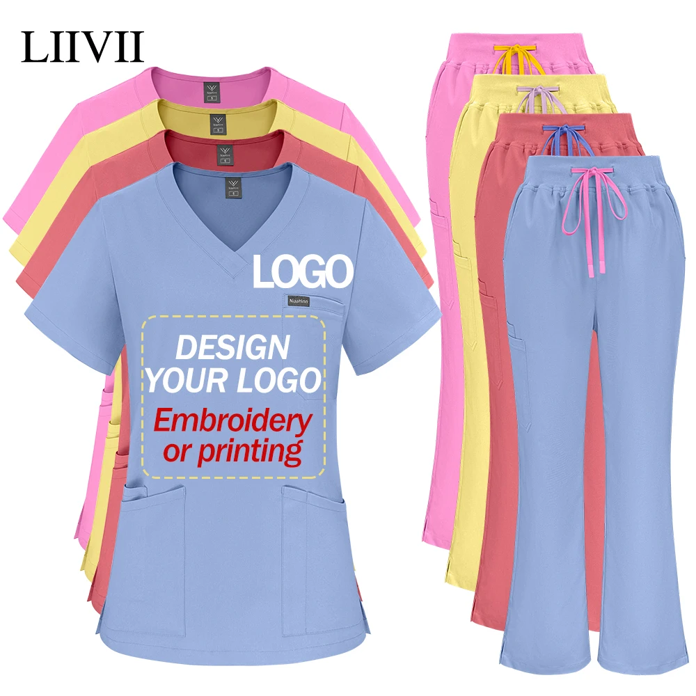 Custom Personalized Logo Operating Room Scrubs Set Medical Surgery Uniforms Hospital Working Workwear Dental Nurse Doctor Suit
