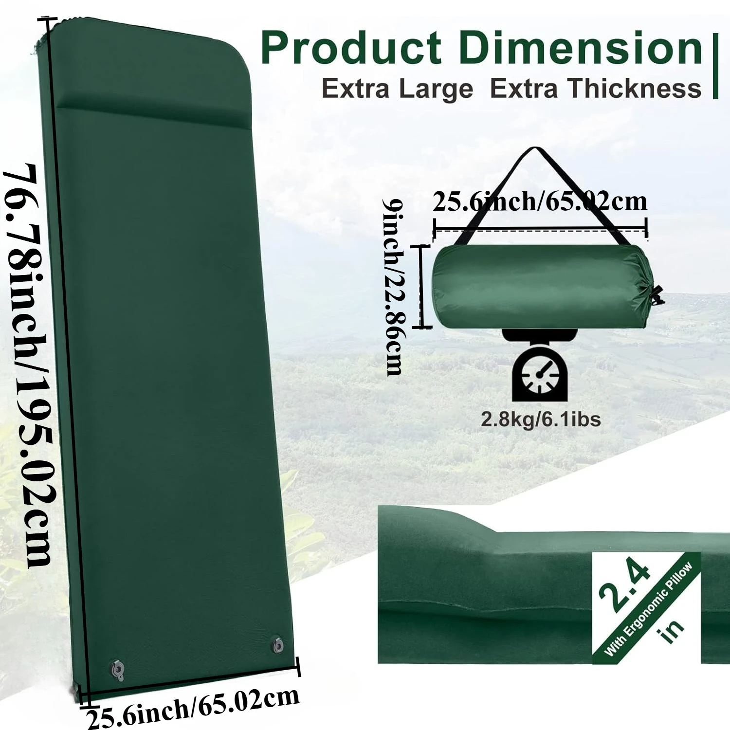 Self Inflating Sleeping Pad Thick Memory Foam Camping Pad Outdoor Mattress Pad 4-Season Camp Sleeping Mat for Camp/Travel/Tent
