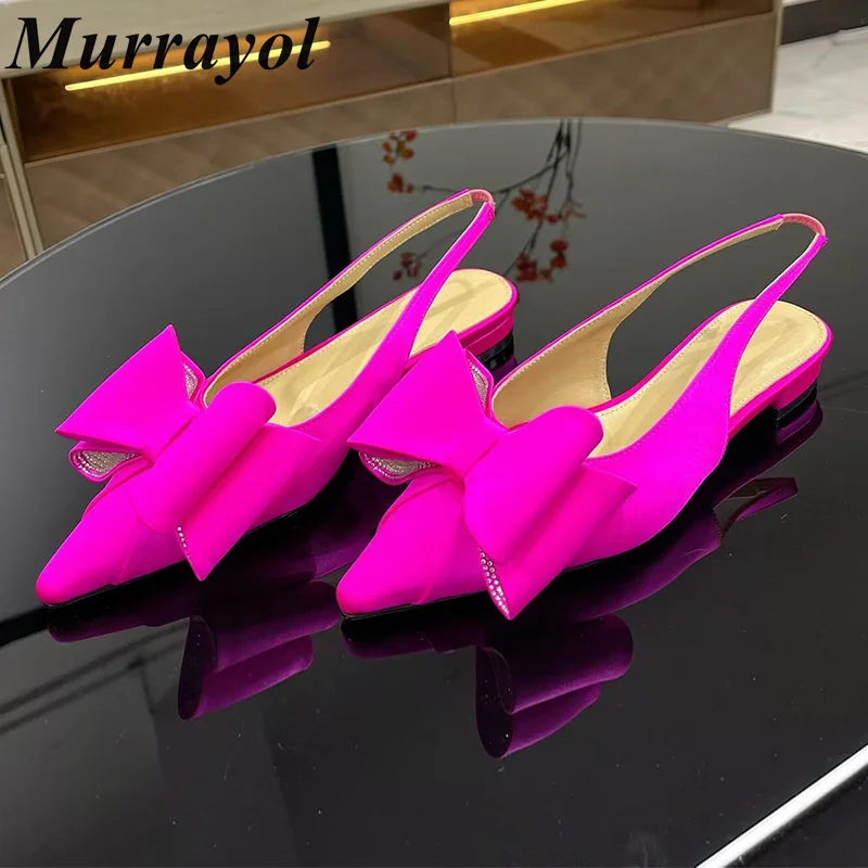 

Pointed Toe Satin Mixed Colors Sandalias Women's Butterfly-knot Decor Flat Bottom Sandals Summer Dress shoes Wedding Shoes