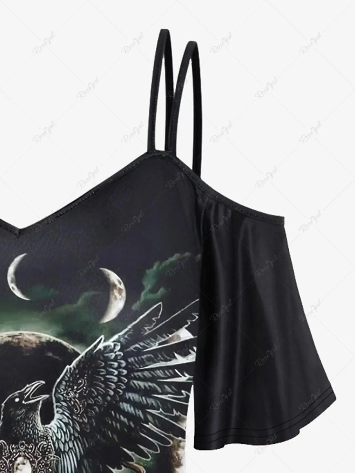 Plus Size Printed Cami T-shirt Or Skinny Leggings Women\'s Casual Cold Shoulder Eagle Pentagram Moon Tee Or Tights