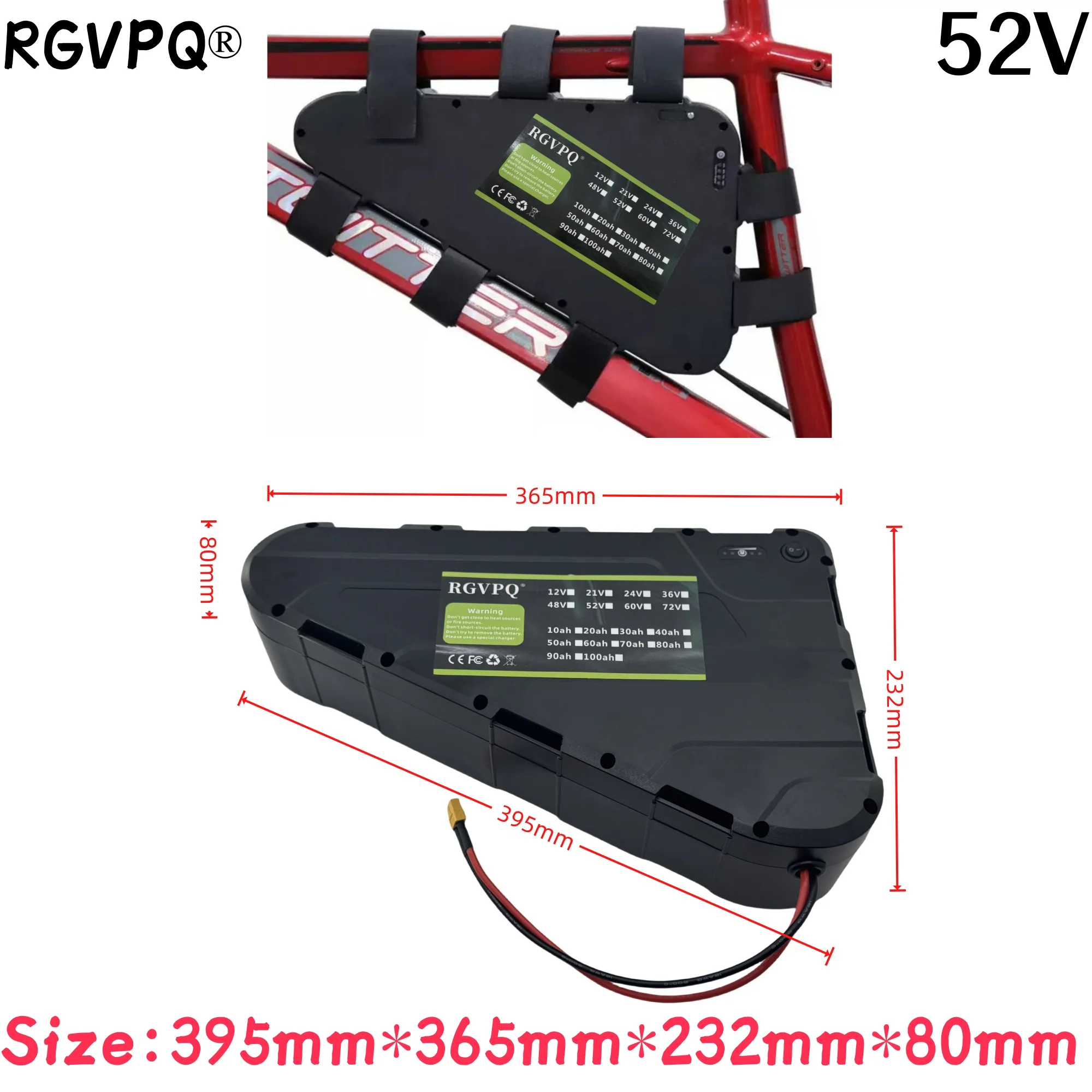 52V60AH High Capacity,Air fast transportation, Waterproof Hard Case Strong power battery pack 350W500W750W1000W triangle battery - Image 5