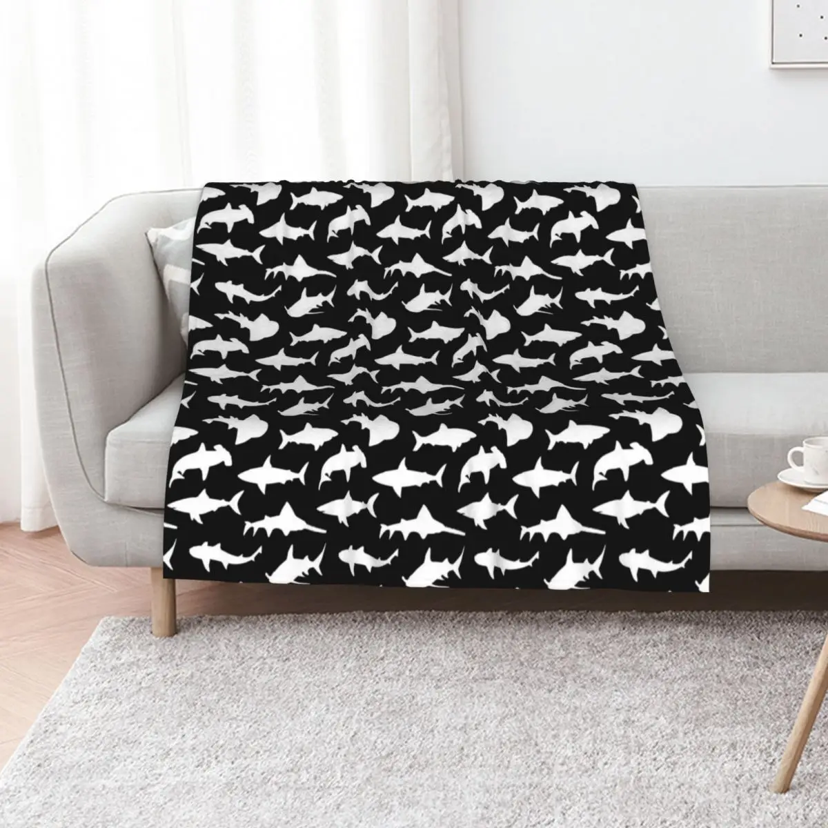 Sharks on Black Throw Blanket Cute Quilt Sofa Throw Moving Sofa Vintage Blankets