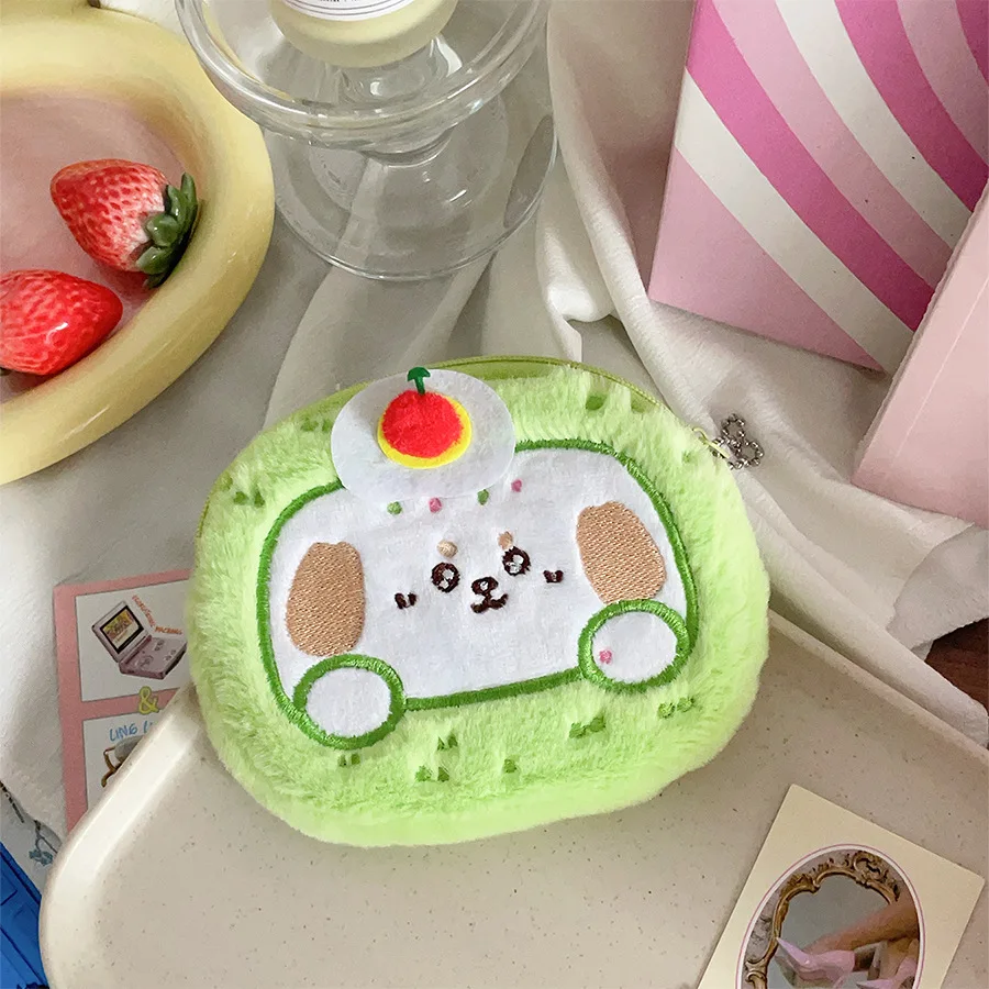 Kawaii Animal porte-monnaie mignon dessin animé chaton chiot en peluche porte-monnaie rouge à lèvres casque sac de rangement portefeuille pour enfants filles cadeaux
