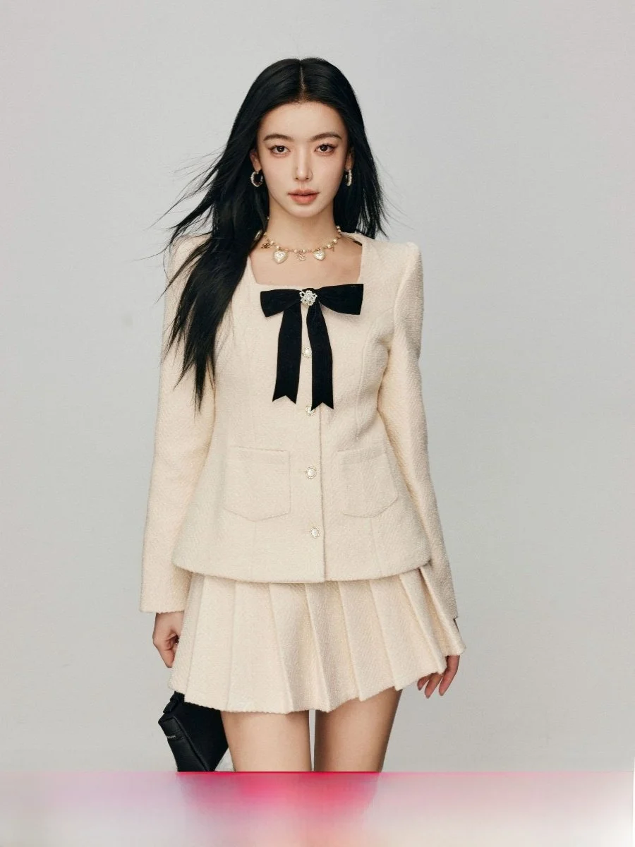 

Chill Zoe Knot Outerwear Faionable Set Women's Ele Skirt Semi-Formal Long Sve Autumn Collection Two-Piece