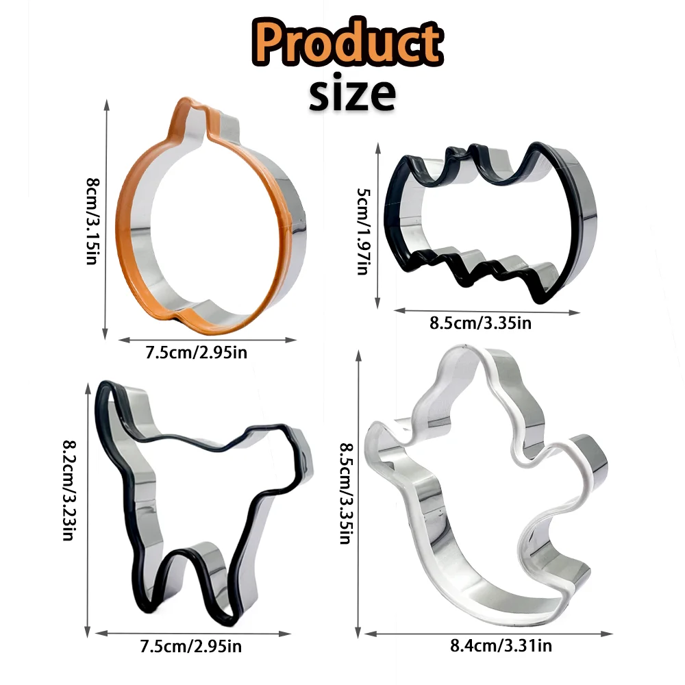 7-teiliges Halloween-Ausstechformen-Set, lebensmittelechter Edelstahl, Kürbis-, Geister-, Fledermaus- und Totenkopfformen, glatte Kanten, für DIY-Backen zu Hause – Detail 13