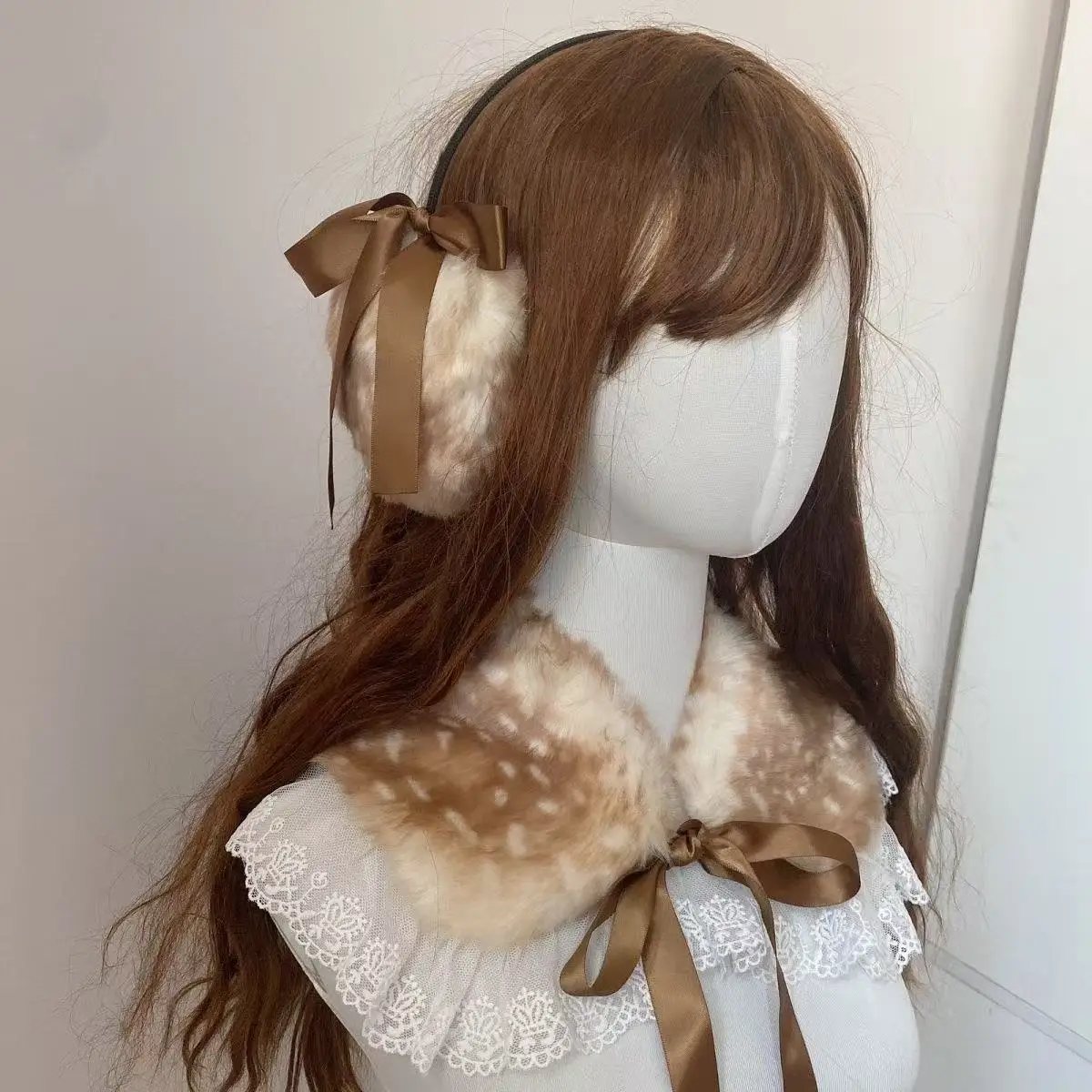 عيد الميلاد لوليتا لطيف الأيائل الدانتيل حافة وهمية طوق اليابانية Kawaii تأثيري الغزلان الوشم اكسسوارات الغزلان الرقبة مريلة هيرباند قبعة