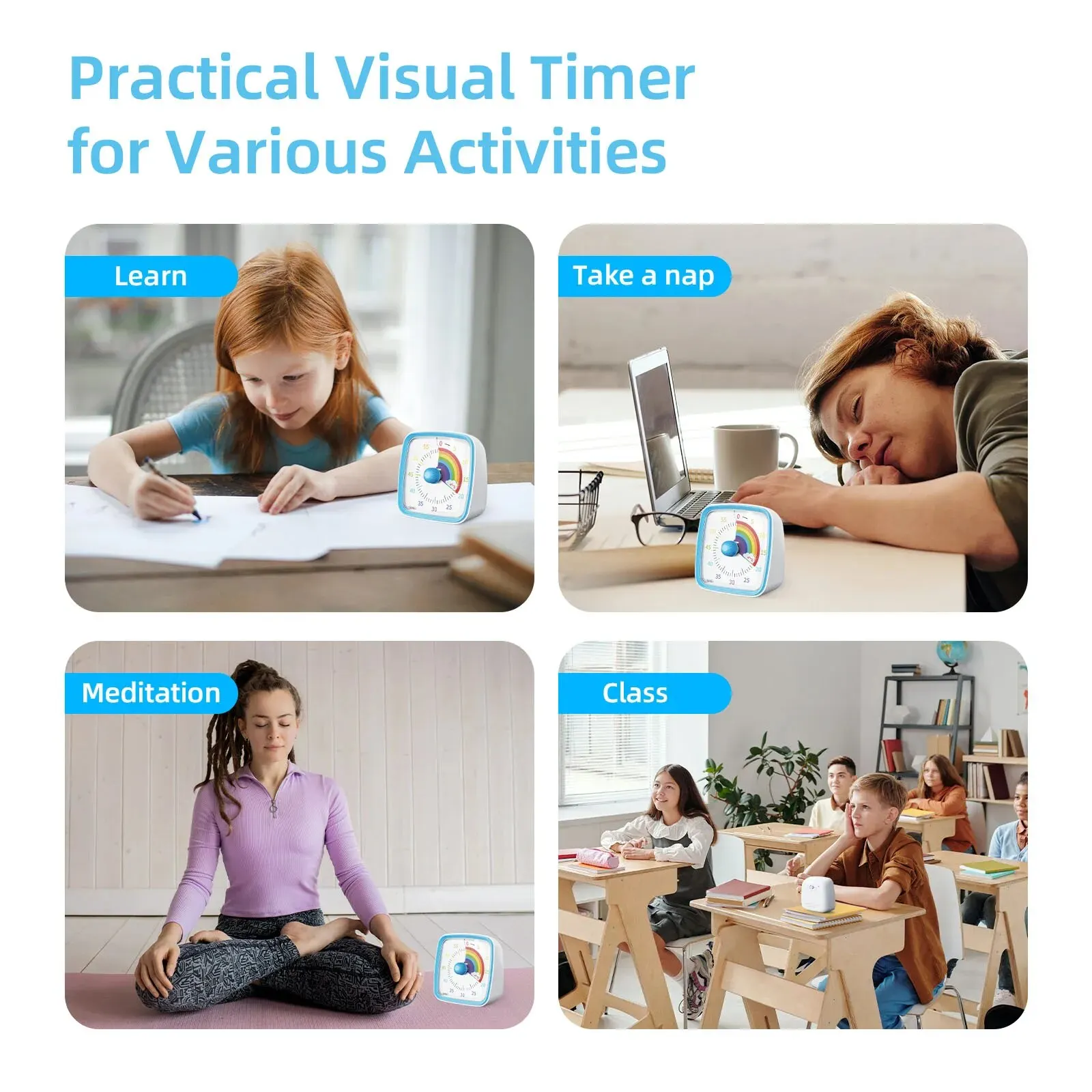 Yunbaoit Visual Timer with Night Light 60-Minute Countdown Timer for Kids Adults Silent Classroom Timer for Home School Gift