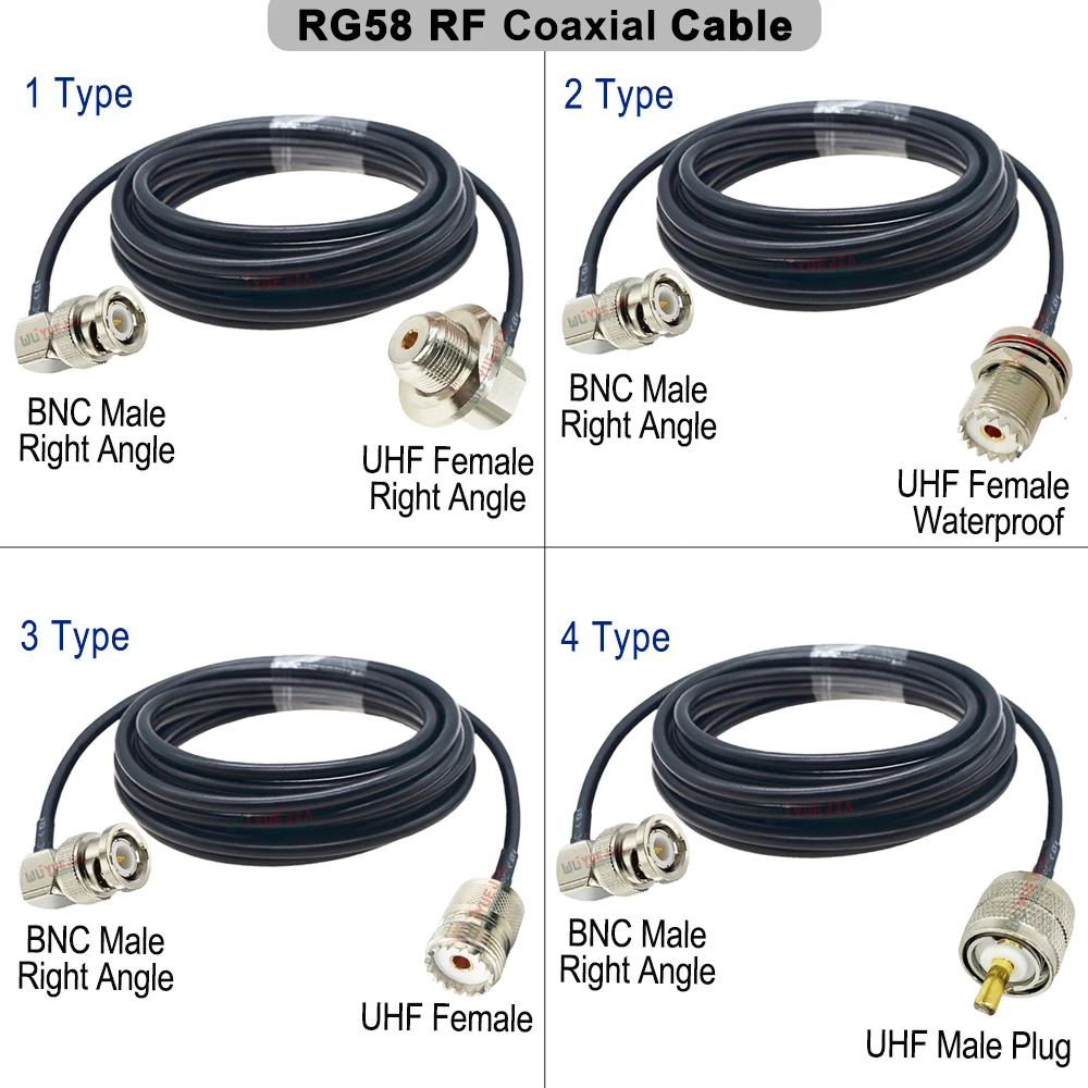 

1Pcs RG58 Q9 BNC Male 90° Right Angle to SO239 SL16 UHF Waterproof Female Jack Connector 50ohm RF Coaxial Cable Extension Jumper