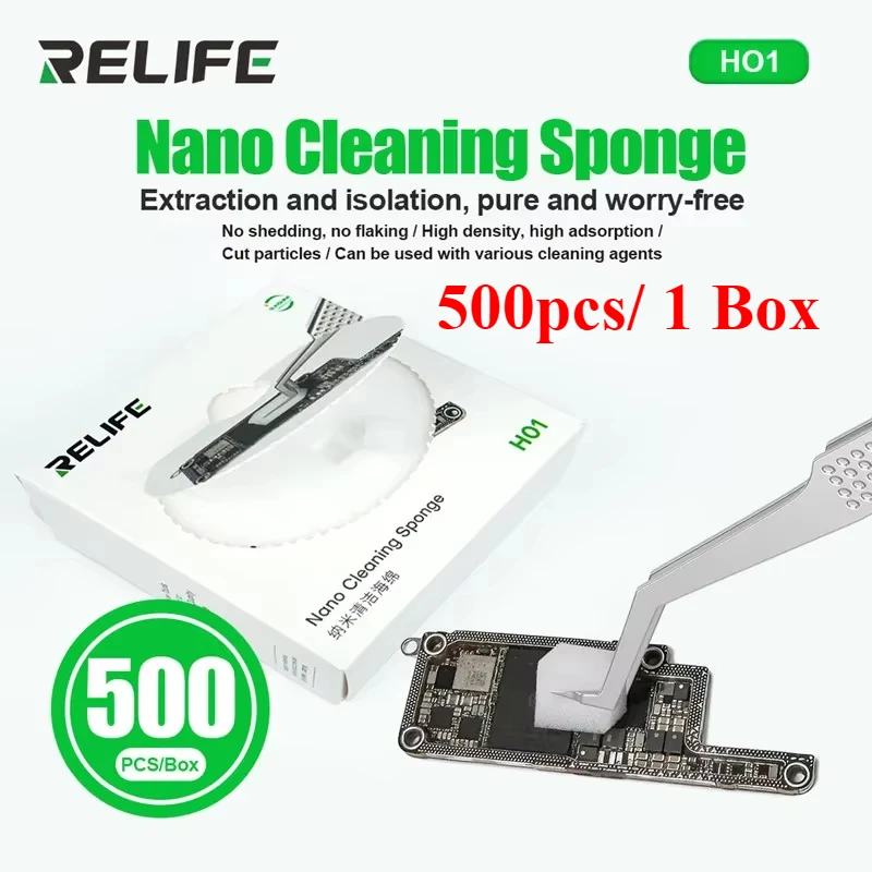 

RELIFE HO1 500PCS Pre-cut Nano Cleaning Sponge No Residue Mobile Phone Motherboard CHIP Keyboard Dust Removal Sponge