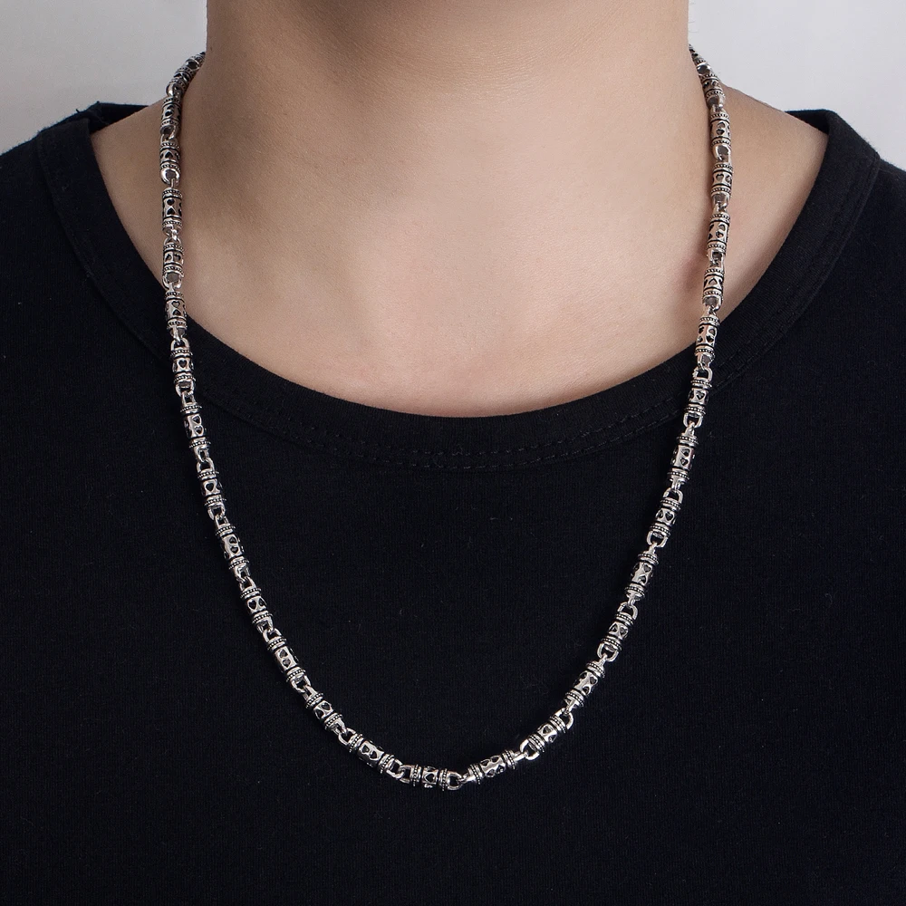 Vintage Fashion Classic round tube Chain Necklace Men 925 Sterling Silver Long Necklace For Men Women Chain Men Necklace Jewelry