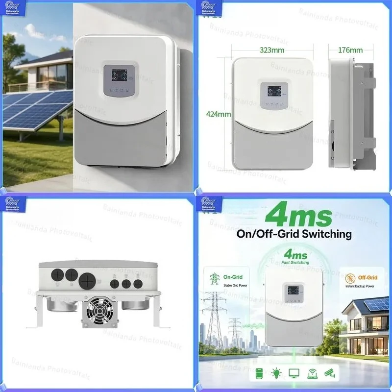 3.6kW 6kW MPPT Solar Inverter Off Grid Hybrid Wind Power Generator Single Phase 230V AC Home Energy Storage System Battery