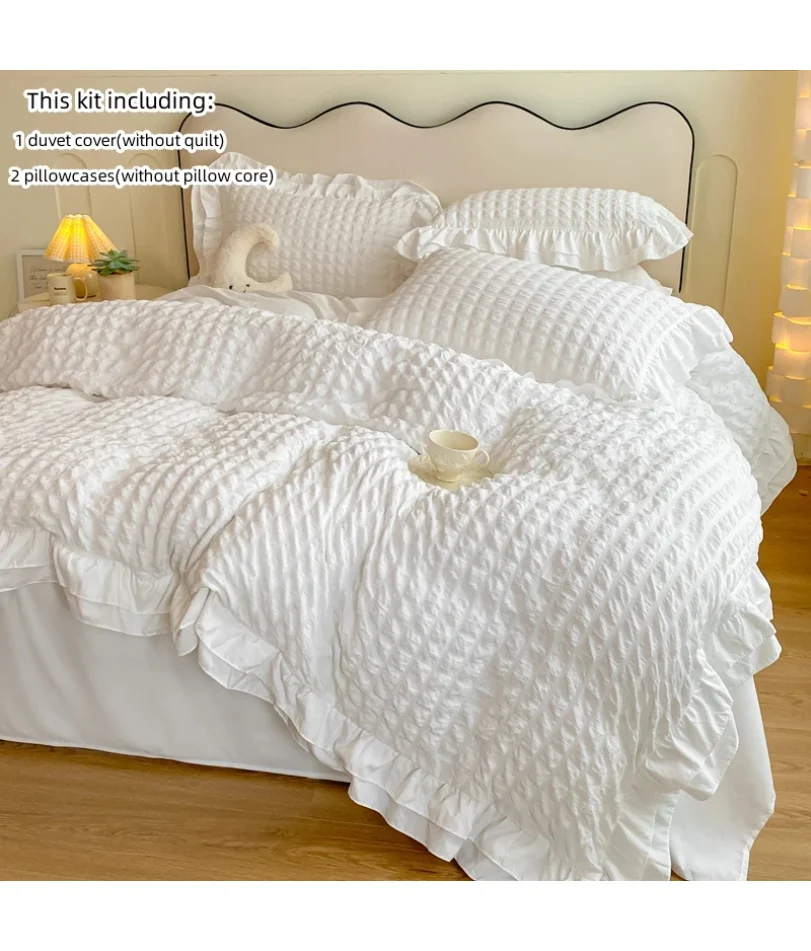 

3pcs Korean lace Bedding set seersucker Duvet Cover Set (1*Duvet Cover + 2*Pillowcase, Without Core)for bedroom guest room