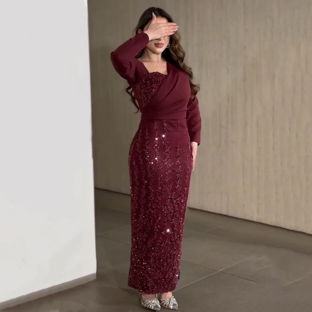 Maßgeschneidertes Luxus-Abendkleid mit Langen Ärmeln Hochwertige Gerade Midi-Kleider Partykleider Exquisit