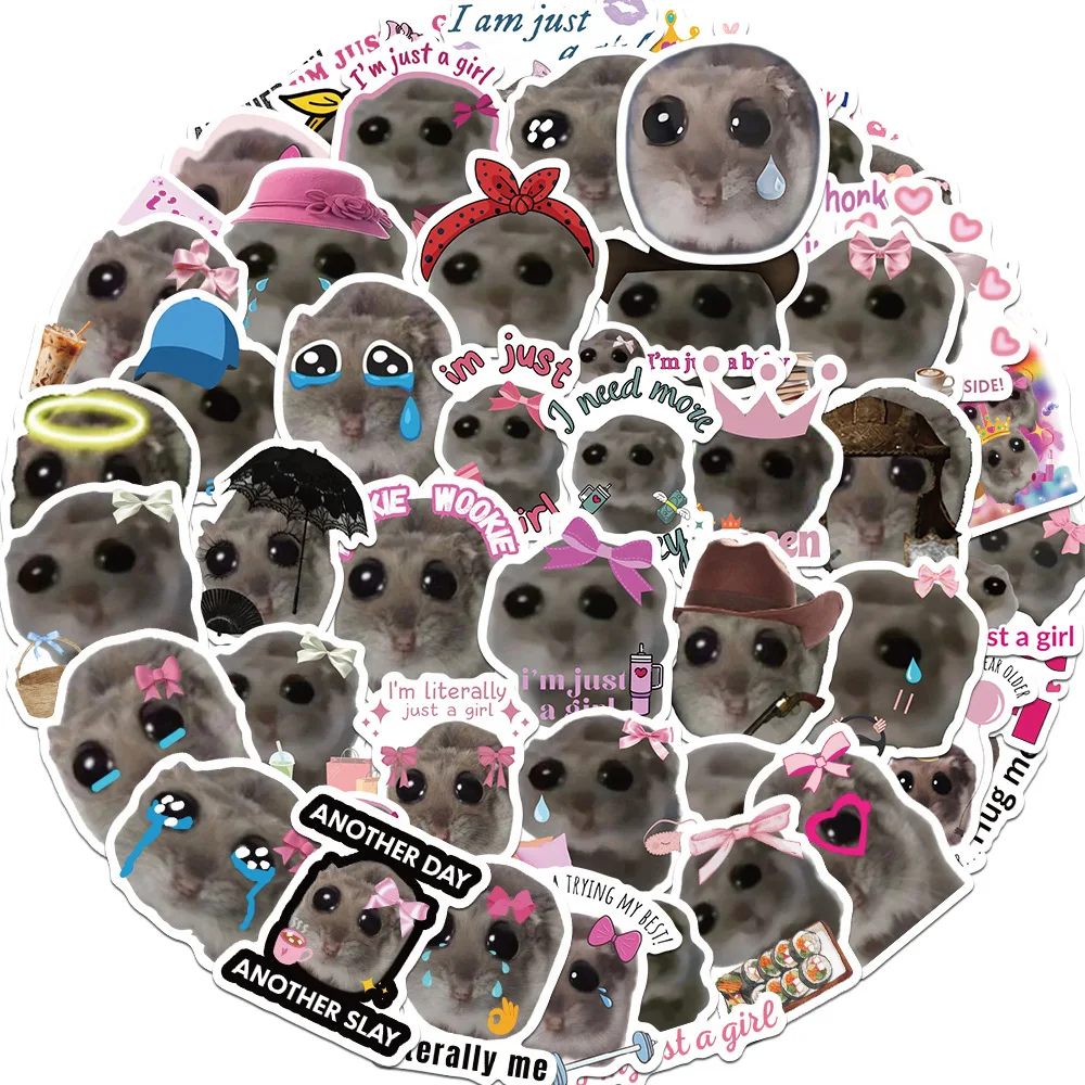 56/120PCS Sad Hamster Meme Cute Mouse Fun Pattern Sticker Aesthetic Decals Cute Cartoon Laptop Luggage Bicycle Diary Stickers