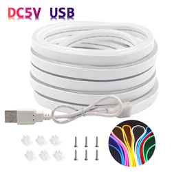 5V LED Neon Strip Lights USB Power DC IP67 Waterproof LED Rope Lights Lighting 1m 5m Flexible NEON Strips for Bedroom Decoration