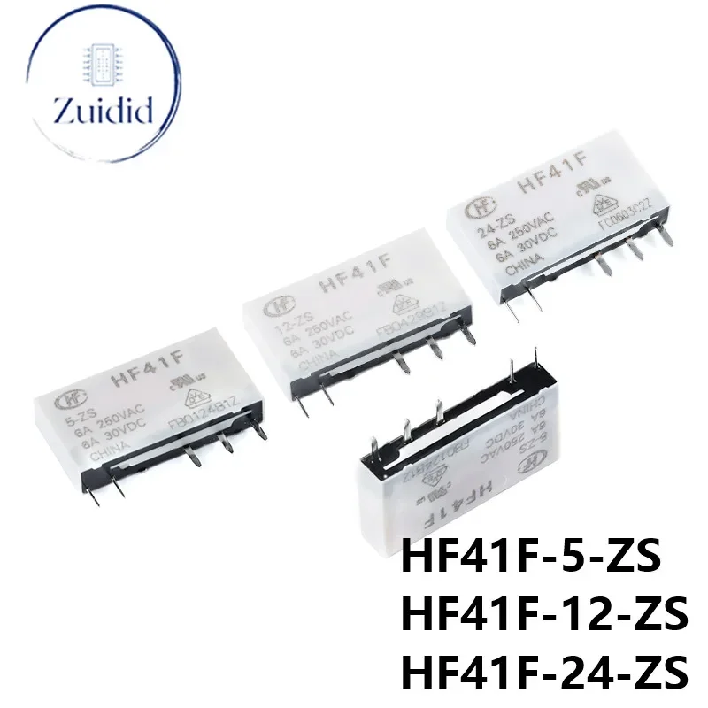 10pcs/2pc Mini Relay HF41F 5V 12V 24V 6A 5Pins HF41F-5-ZS HF41F-12-ZS HF41F-24-ZS Converter Power Relays Original