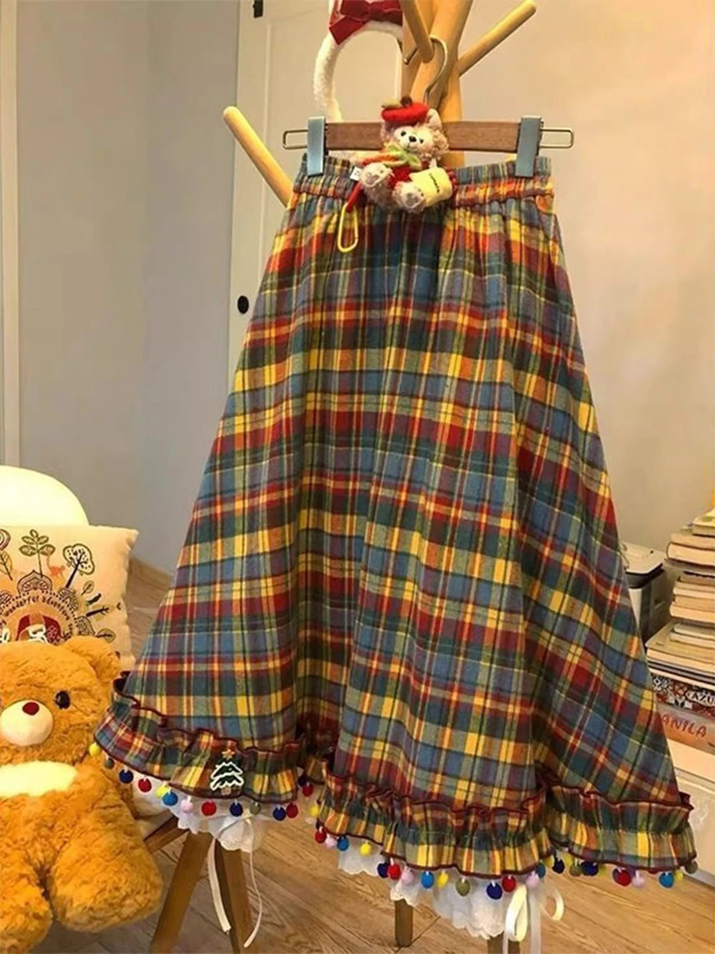 

Женская весенняя плиссированная юбка Rainbow Plaid ter Ne Dr в стиле ретро, милая длинная юбка с высокой талией, А-силуэт