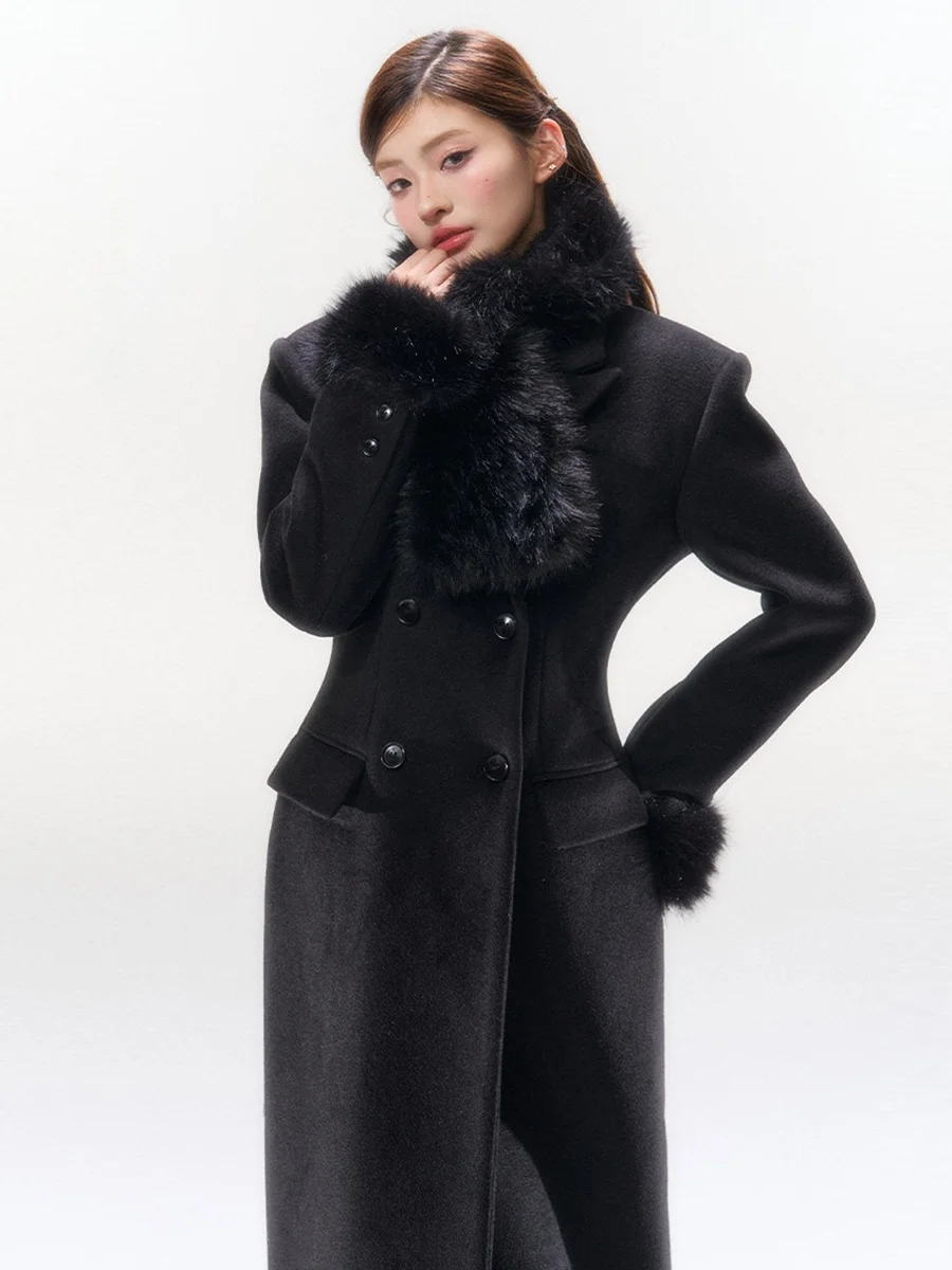 

Шерстяное пальто Ele Bla для женщин, средней длины, зимнее, приталенное, на пуговицах, теплое, ручной работы, прямого кроя