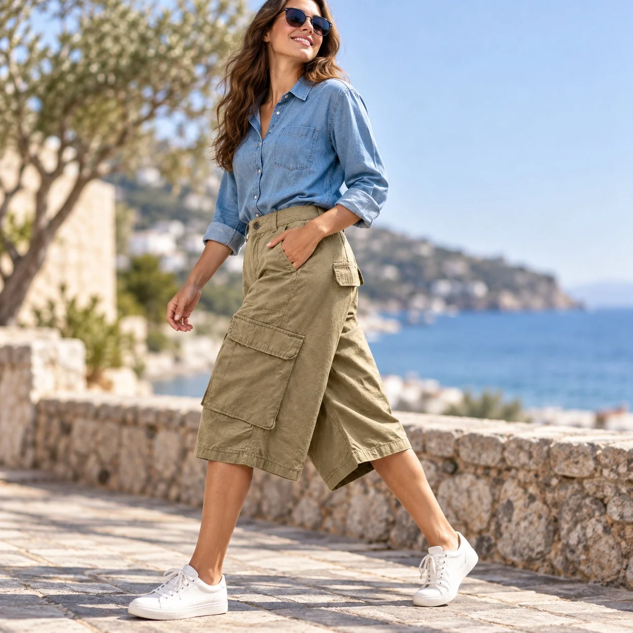 Casual Pocket Pants Straight Leg Mid Waist with No Ironing Japanese Korean Casual No Stretch Workwear Women Shorts Summer