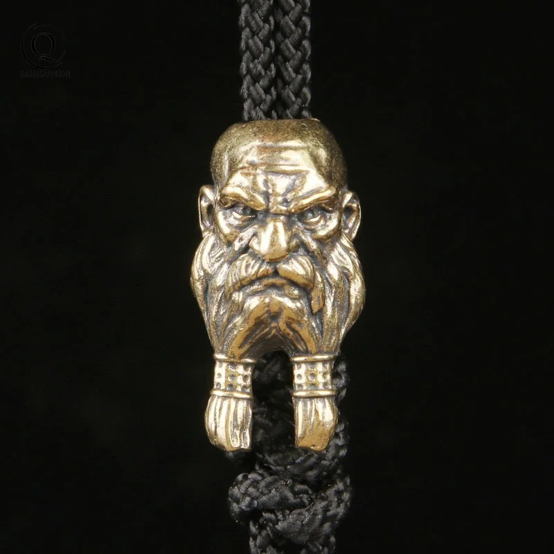 Old Man Head Sculpture Brass Knife Beads EDC DIY Paracord Woven Bracelets Lanyard Pendants Accessories Outdoor Tool Hangings
