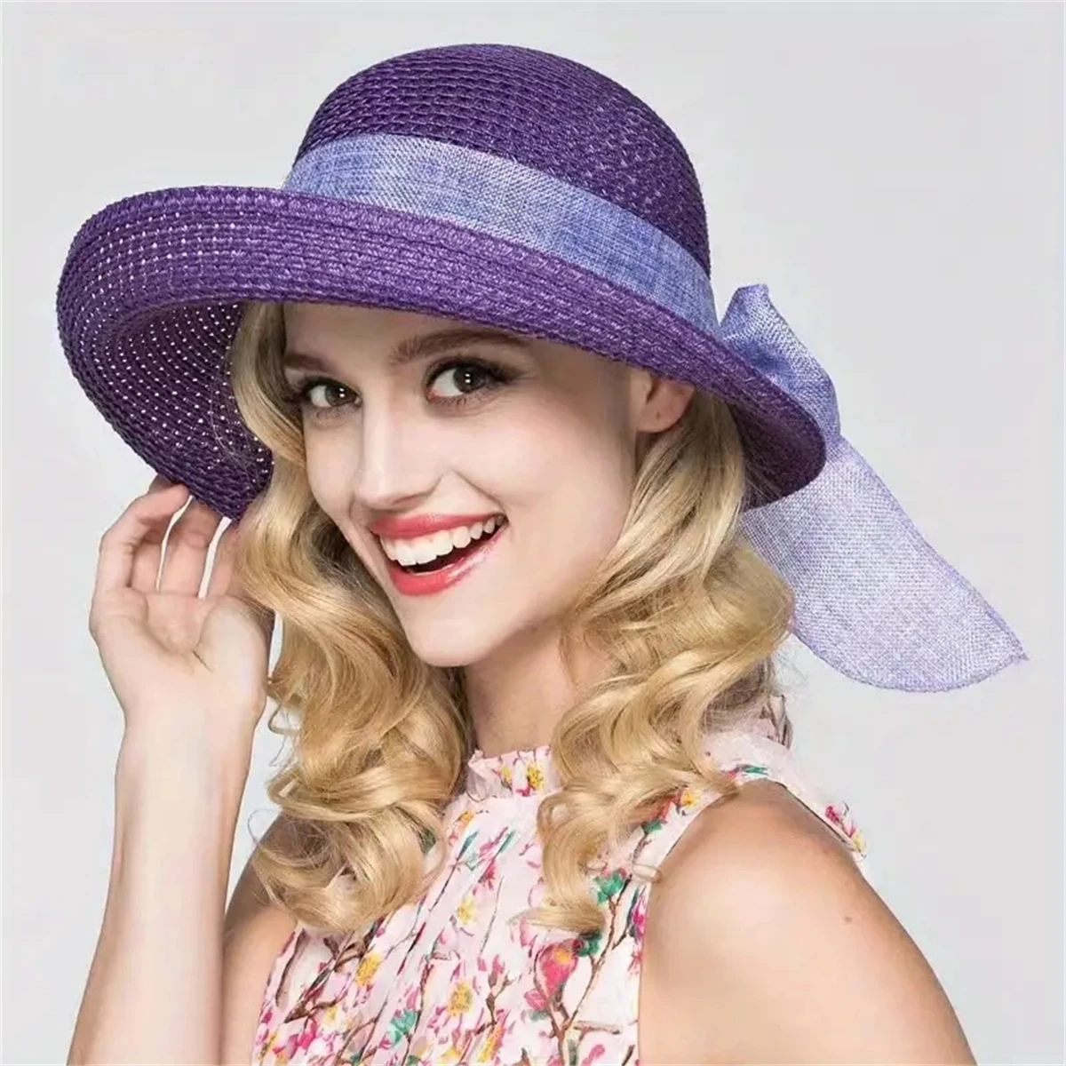 Vintage Sun Hat with Bowknot - Foldable Straw Fedora for Women -ldeal for Outdoor Travel and Beach - Sunscreen Protection