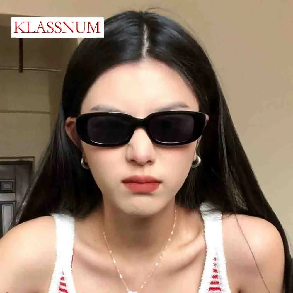 Fashion Small Square Frame Black Sunglasses Super Cool Tide Concave Shape Street Shooting Personality Sunglass Female All-match