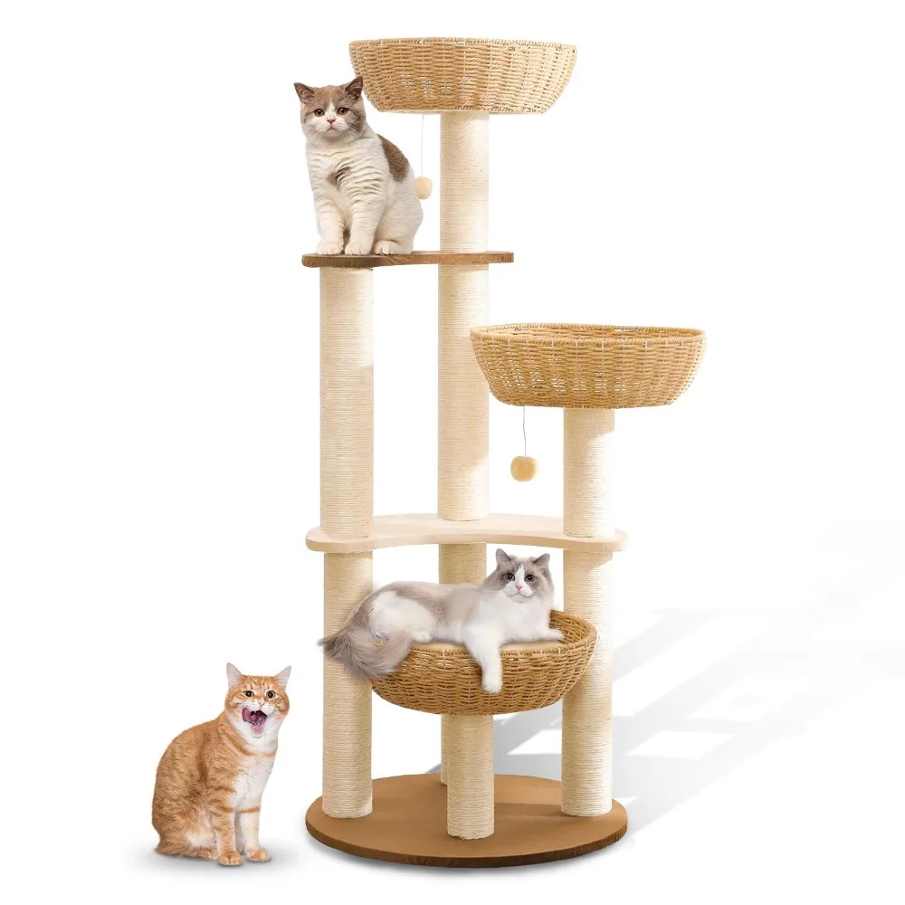 Modern Cat Tree Tower, Wood Cat Tower, Real Branch Luxury Cat Condo