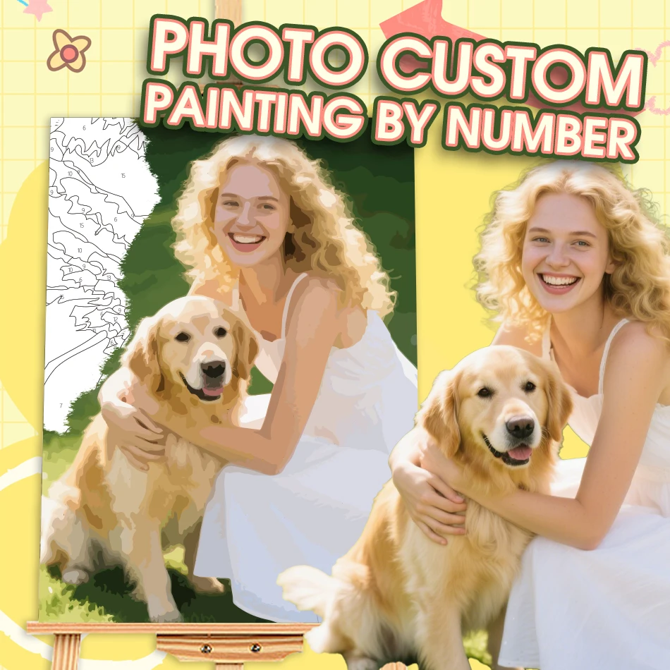 

RUOPOTY Painting Paints By Numbers Photo Custom Animal pets Group photo digital oil painting Coloring By Numbers Diy Crafts Gift