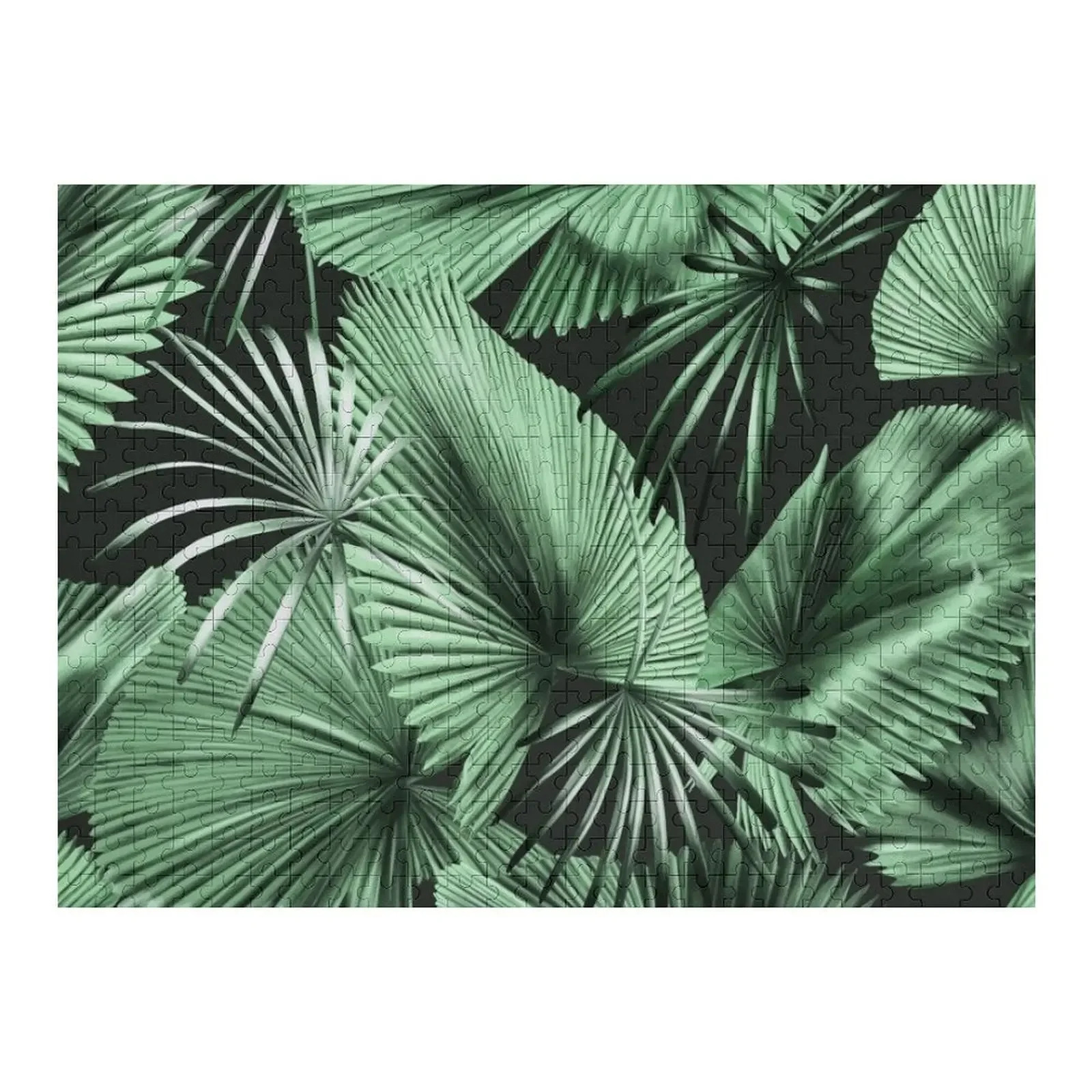 

Palm Jungle Black + Green Print Jigsaw Puzzle Wooden Boxes Customs With Photo Puzzle