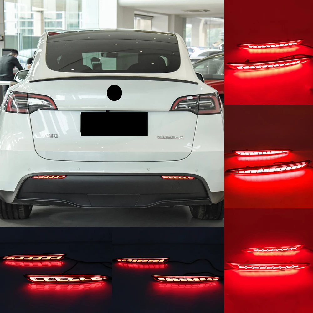 For Tesla Model 3 2016-2023 Model Y 2017-2023 Rear Fog Lamp Brake Light Dynamic Turn Signal Reflector LED Bumper Light