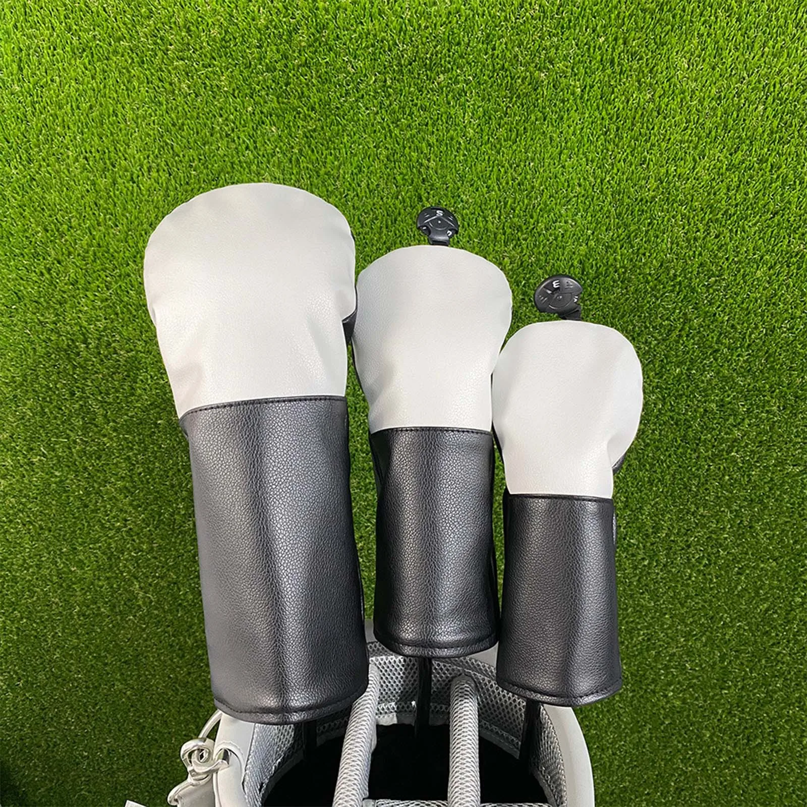 PU Leather Golf Club Head Cover Protectors Soft Lining Color Block Club Headcover for Golfing Training