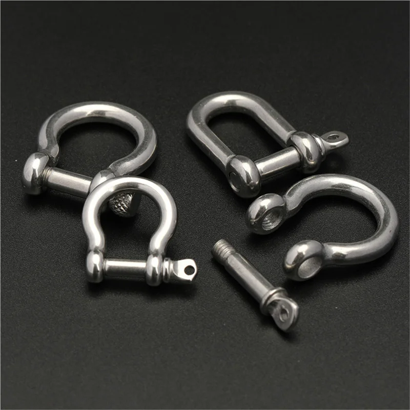 1 Piece Stainless Steel Staples Carabiner D Bow Shackle Fob Key Ring Keychain Hook Screw Joint Connector Buckle Silver