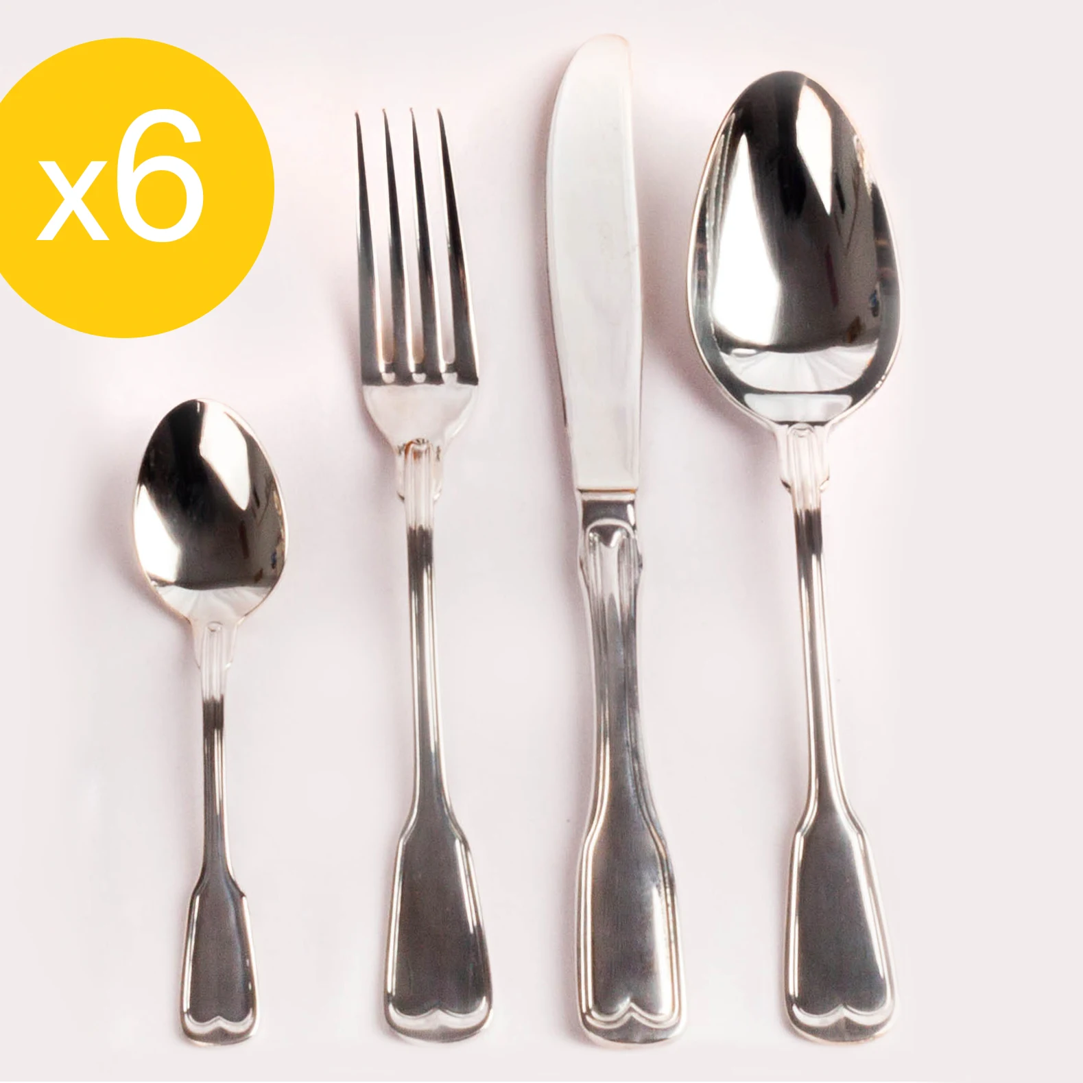 18/10 polished stainless steel cutlery Set with silver and gold plating, 24 piece cutlery 6 diners, hospitality-.