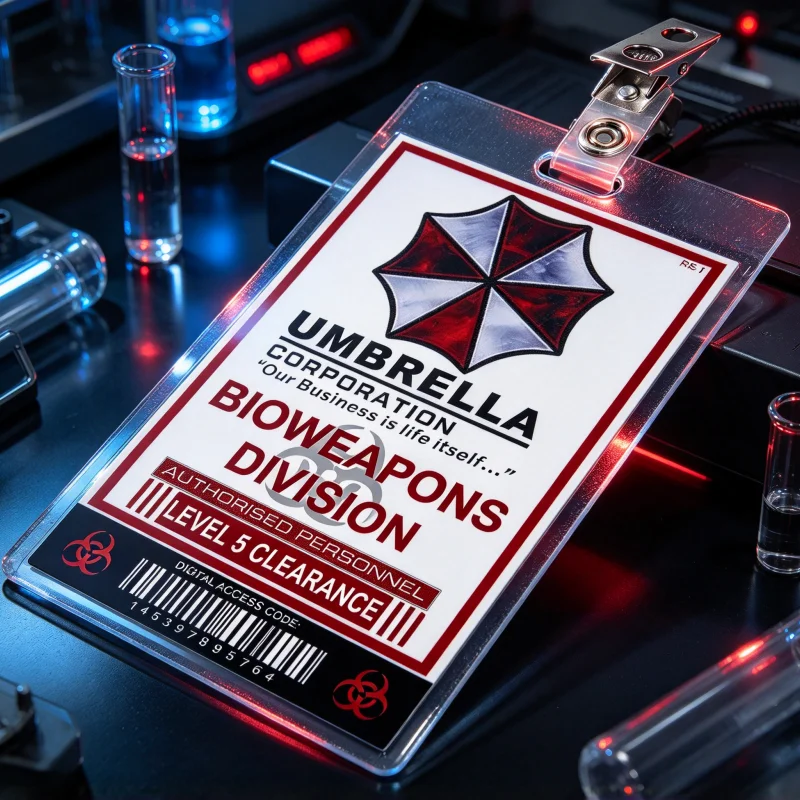Resident Evil UmBreLLa Corporation ID Card Badge, Bioweapons Division Name Tag, Cosplay Costume Prop Accessory for Fans