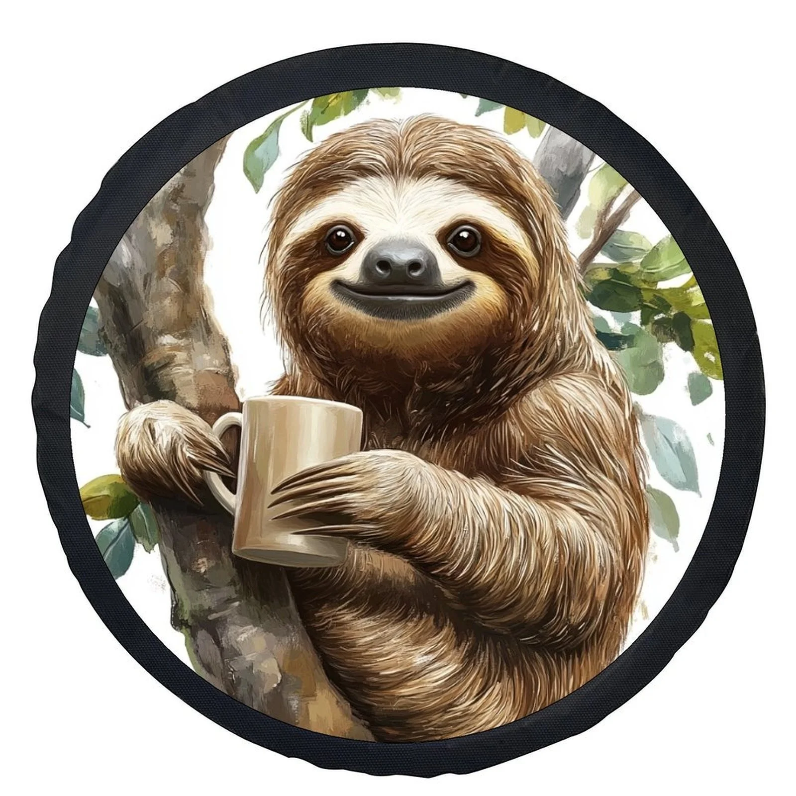 Single Sloth Coffee Design Tire Cover, Stylish Universal Wheel Protector, Fits Most Vehicle Wheels