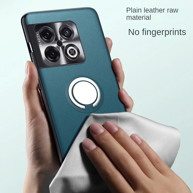 PU Leather Matte Cover For Oneplus 10 Pro 10T 11 R Metal Lens Protection Magnetic Ring Holder Stand Case For One Plus ACE 2 Pro