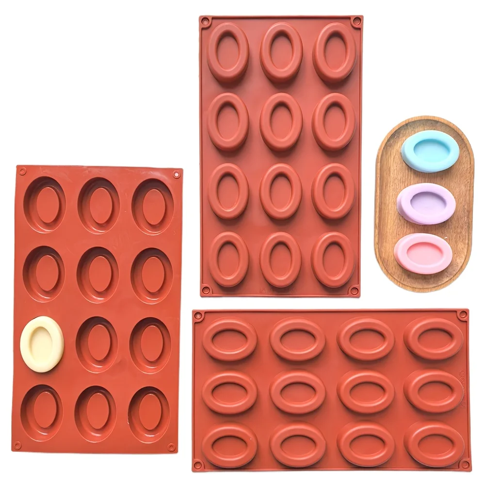 3D Silicone Chocolate Molds Set, 1/2/3pcs Oval Shape, BPA-Free, for Candy, Pudding, Cookies, Ice Cube, Cake Decoration Tools