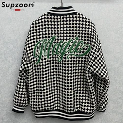 Supzoom 2022 New Arrival Trellis Cotton Embroidery Letter Single Breasted Casual Bomber Baseball Jacket Loose Cardigan Coat