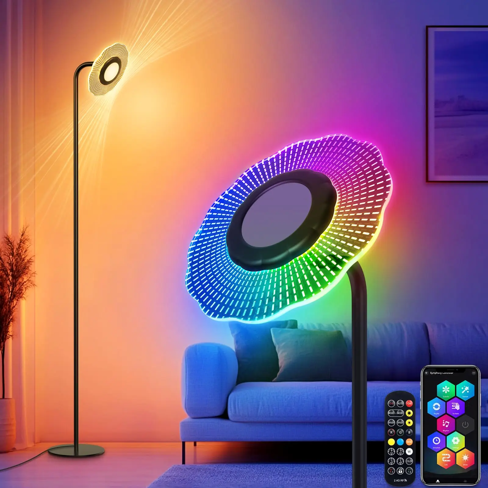 

Smart RGB Floor Lamps for Living Room - Modern LED Floor Lamp with Remote and APP Control, Dimmable Standing Lamp with Timer