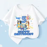 Bluey Cotton T-shirt Kids Anime Dog Birthday Clothes Boys Girls Summer Short Sleeve Tops Children Digit 1-10 Fashion Tees Gift